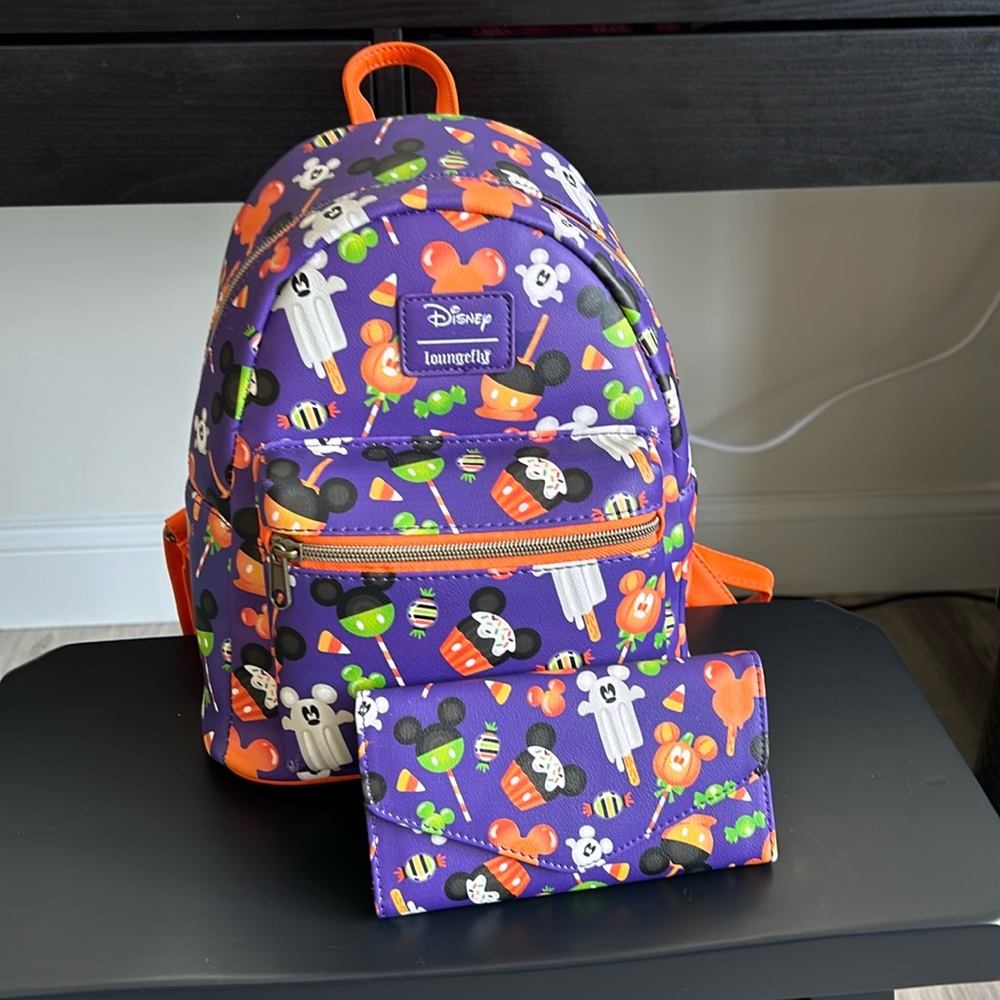 Loungefly X Disney Halloween treats mini backpack with matching wallet